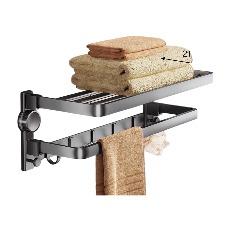 MICOE Suction Cup Bathroom Storage Rack, Towel Rack, Wall-Mounted Towel Bar, Space Aluminum Folding Bath Towel Rack