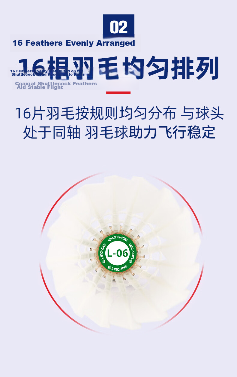 Lingmei Feather Badminton L06 Durable Stable Flight Training Competition Shuttlecock Selected Duck Feathers 12-Pack Speed 77 5