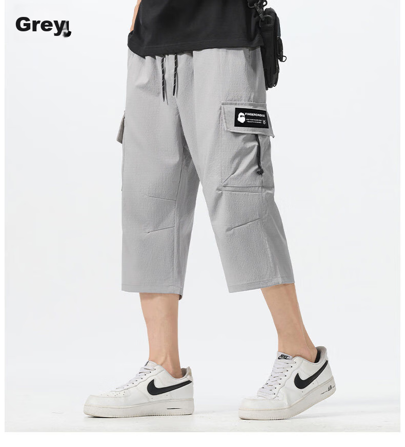 Fingercroxx IT American Workwear Casual Pants Men's Summer Lightweight Breathable Loose Fit Cropped Pants Black M 11