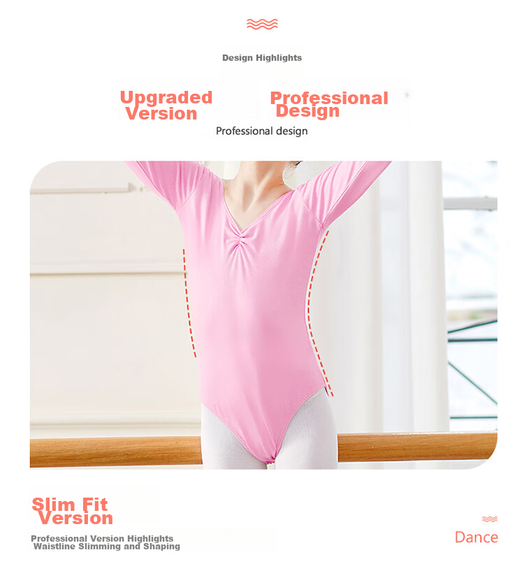 Aiwuge Children's Dance Leotard, Girls' Ballet Practice Outfit, Long-Sleeve One-Piece Dance Costume for Girls, Exam Uniform, Size 130 6