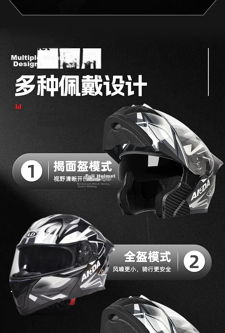 AD 3C Certified Class A Motorcycle Helmet Unisex Four-Season Bluetooth Flip-Up Winter Anti-Fog Full Face Helmet Summer Electric Scooter Safety K9 Starry Gray 5