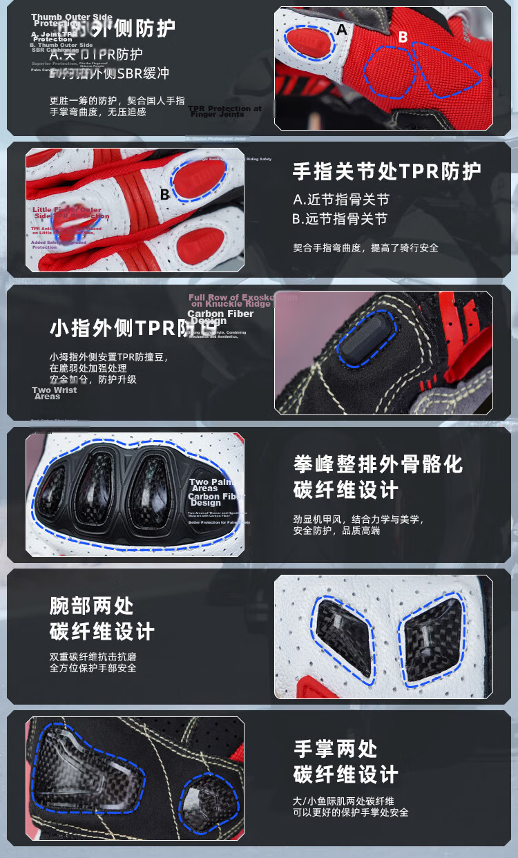 Seibertron Motorcycle Riding Gloves Summer All-Season Carbon Fiber Breathable Vintage Genuine Leather Unisex SPS-7 5