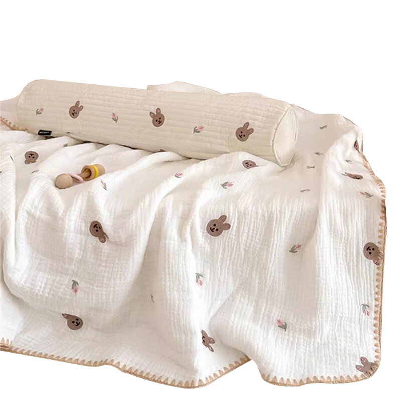 MUJI A-Class Baby-Grade 100% Cotton Crinkled Gauze Dot Velvet Blanket Children's Nap Blanket 150*210cm Tulip Rabbit