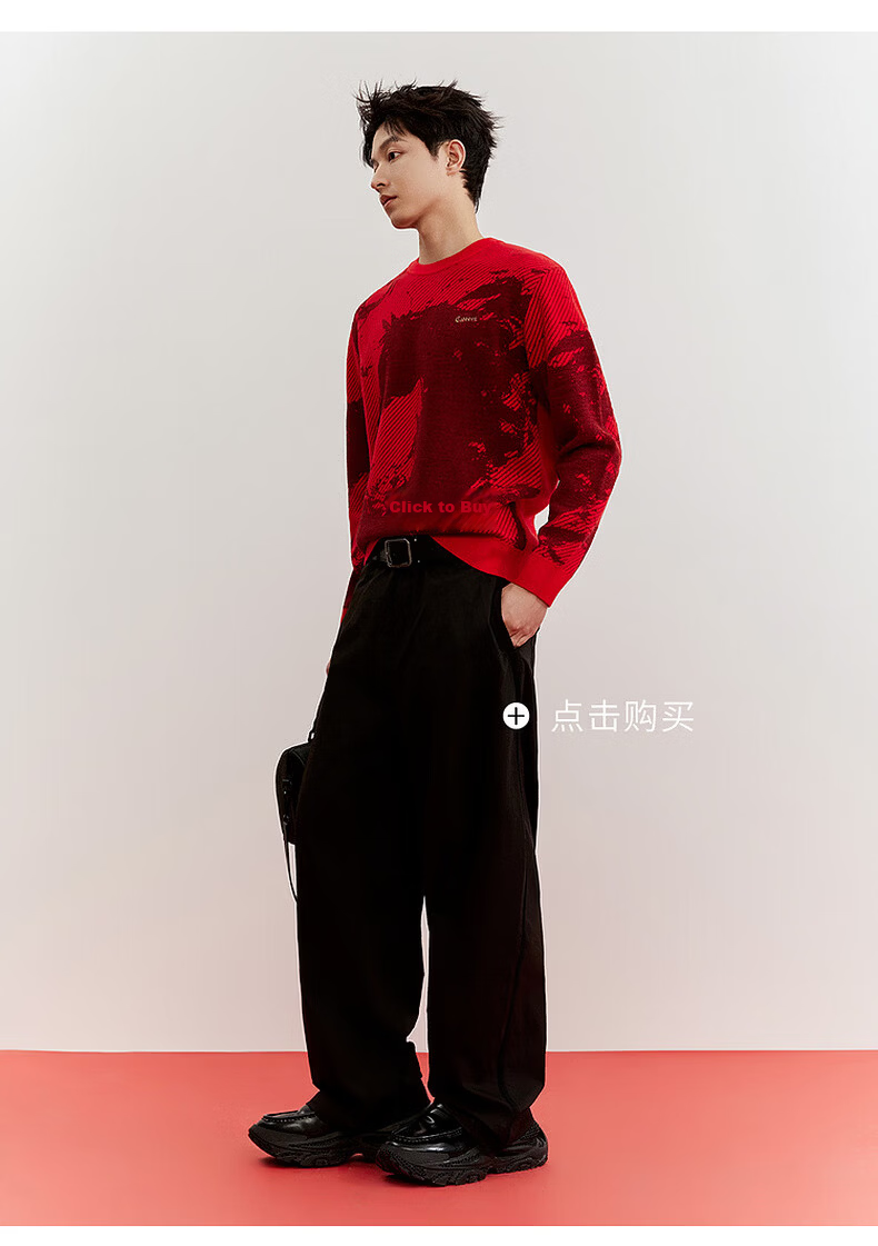 CABBEEN Year of the Horse Auspicious Totem Jacquard Heated Antibacterial Men's Sweater 2026 Spring Soft Wool Blend Long Sleeve Knitwear 25