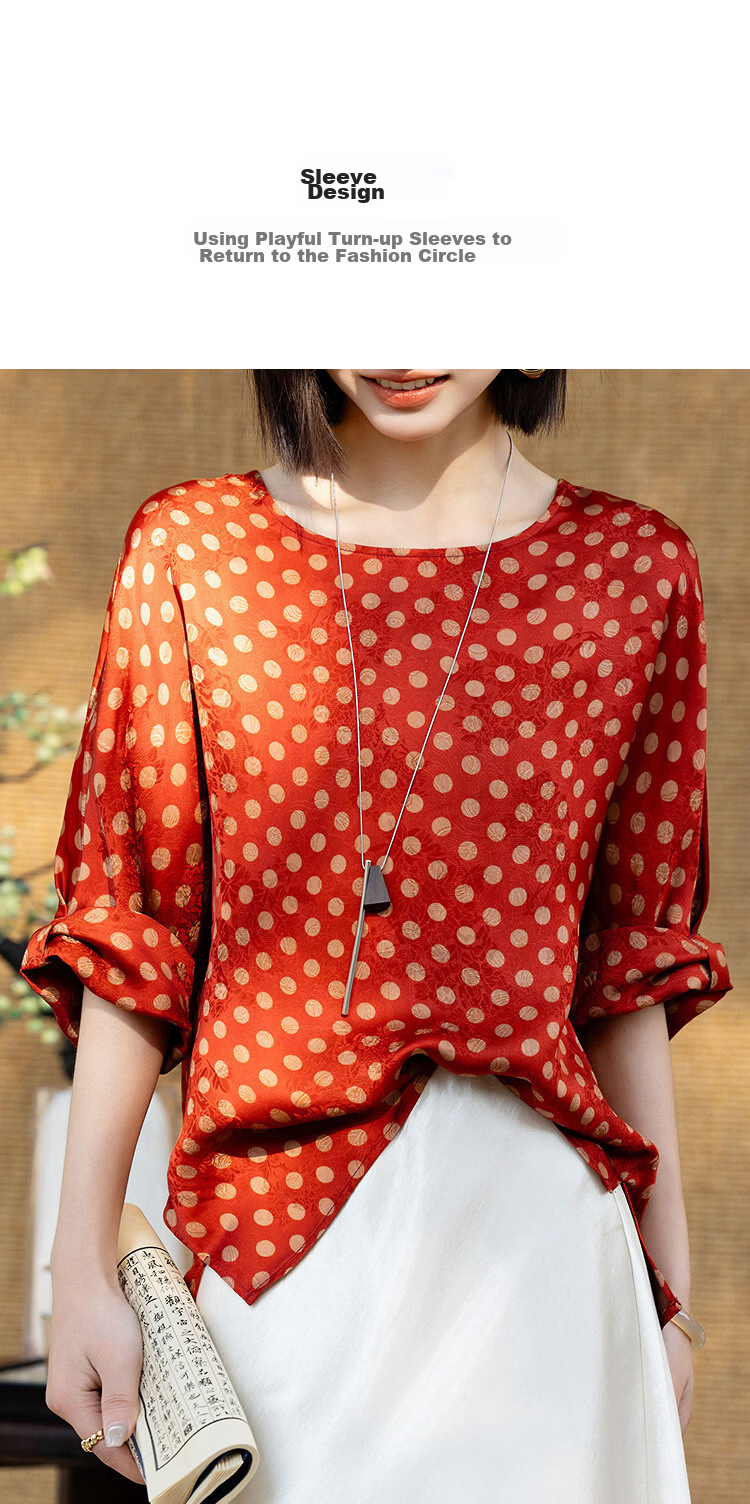 Demana [Silk Cloud Yarn] Summer National Style New Chinese Round Neck Turned-Edge Short Sleeve Loose Slim Shirt for Women High-End Feel 7