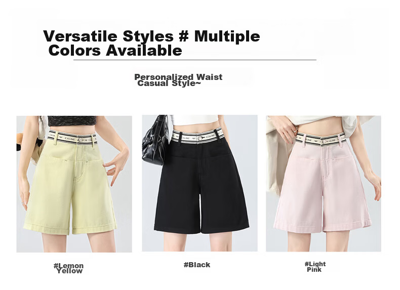 Jeanswest Women's Summer Dopamine Thin High-Waist Loose Slim Straight Wide-Leg Black Denim Shorts XL 10
