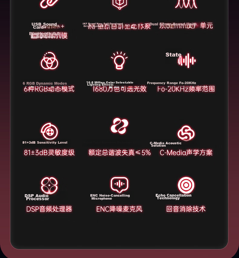 IKF A30 Phantom Gaming Computer Speakers 7.1 Surround Sound RGB Abyssal Colorful Lighting Wired Bluetooth Gaming Desktop Speakers 2026 New Independent Noise-Cancelling Microphone Xuanjing Black 31