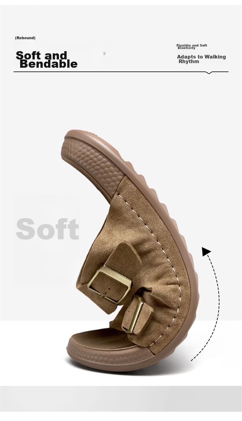 Eierkang Men's Soft Sole Double Buckle Boken Style Slippers Retro Casual Sandals 96290W Khaki Size 41 8
