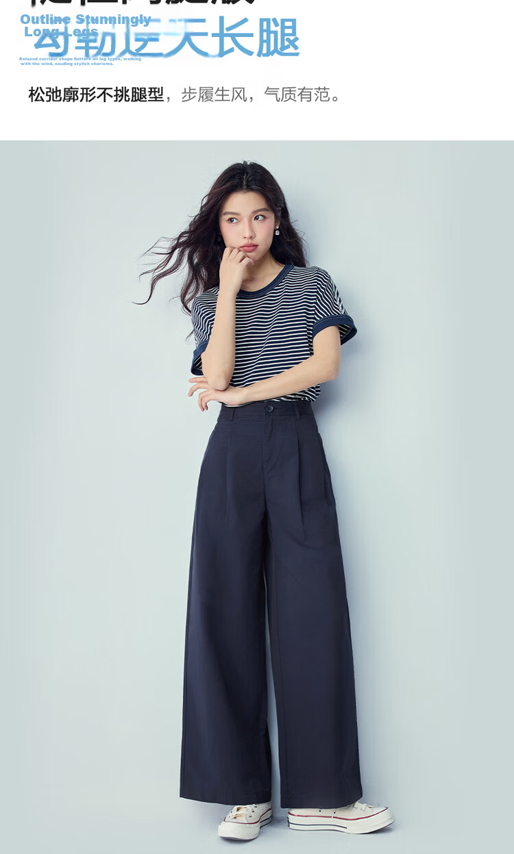 Giordano Women's Pants 2026 Summer Black Technology Cooling Pleated High-Waist Casual Wide-Leg Trousers 05416310 9