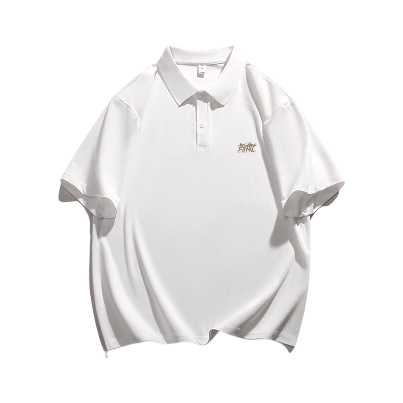 CLOR Ice Silk Polo Shirt Men Short Sleeve Summer Printed Cool T-Shirt Simple Loose Half Sleeve Top PL03 White M