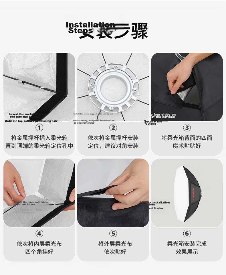 JINBEI BM-95CM Octagonal Softbox Professional Photography Light Soft Diffuser LED Live Streaming Video Fill Light Softbox Studio Flash Light Mini Four-Claw Mount 8