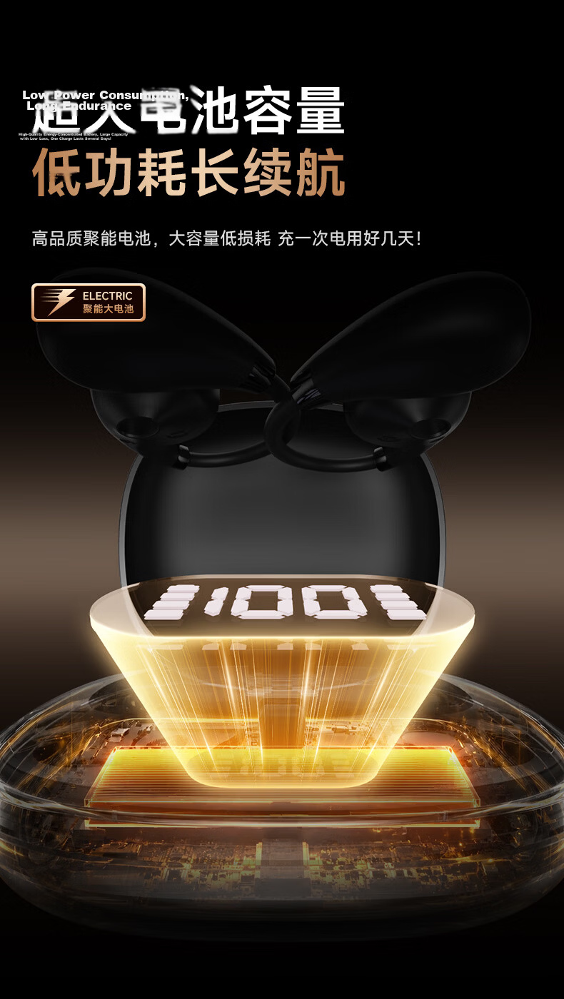 GFFOCUS 2026 Latest Bone Conduction Bluetooth Earphones, Digital Battery Display, Open-Ear Wireless Sports Running Headset, Non-In-Ear, Noise Reduction, Long Battery Life 30