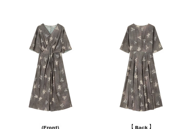 Demana Romantic Supreme Summer Vintage Floral V-Neck Waist-Defined Lightweight Flowing A-Line Mid-Length Dress for Women 16