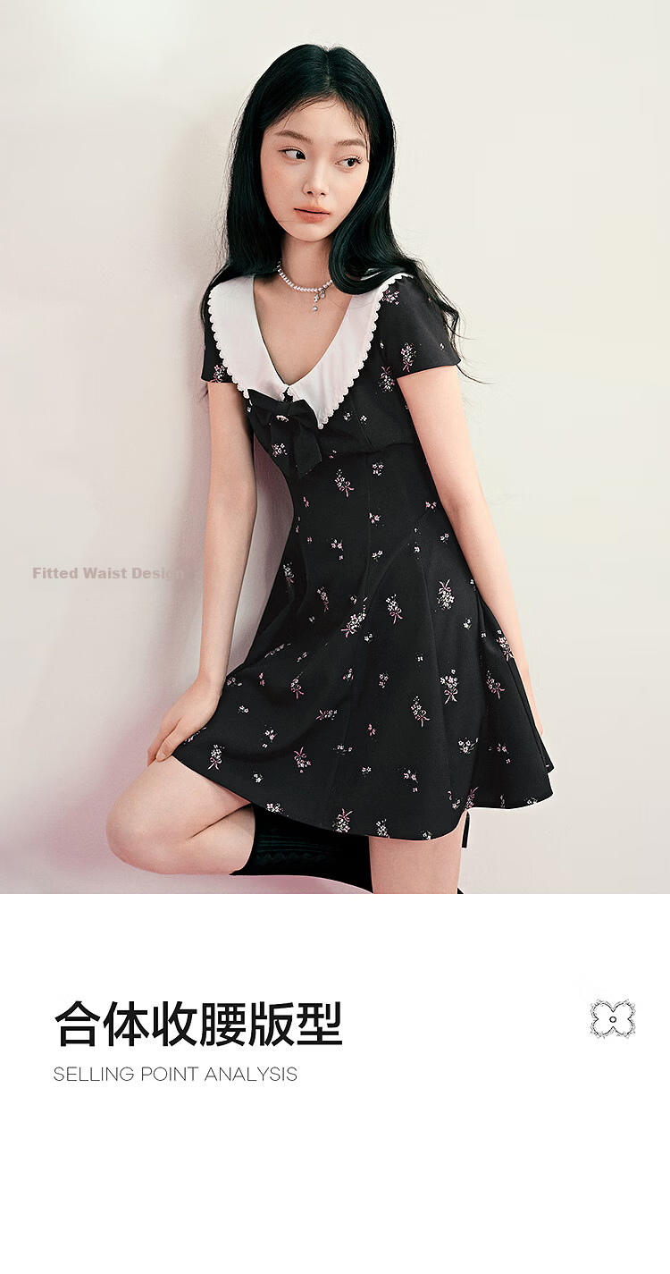 LeTing Original Printed Draped Collar Spliced Shirt Doll Collar Dress Black (In Stock) XS 7