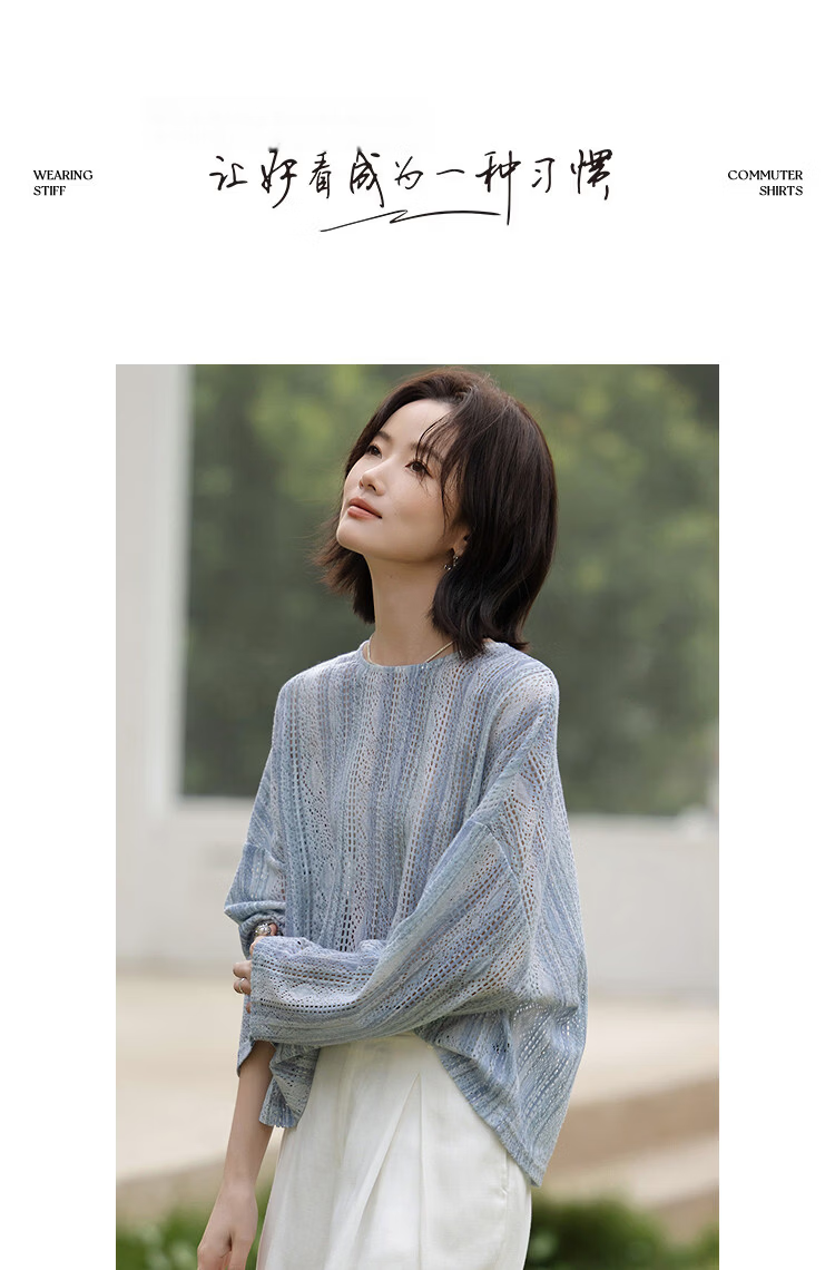 Demana [Cloud Soft Cotton Blend] Spring Lightweight Crew Neck Hollow Lace Printed Loose Fit Petite Women's Shirt 10
