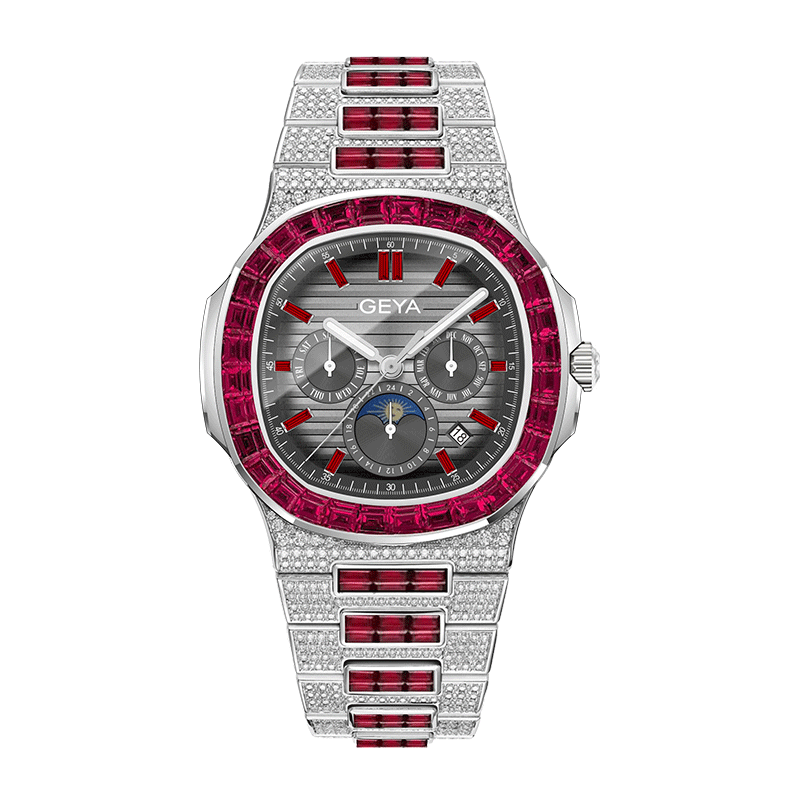 GEYA Men's Mechanical Watch Full Diamond Multifunction Waterproof Luxury Colorful Diamond Mechanical Watch Birthday Gift for Men