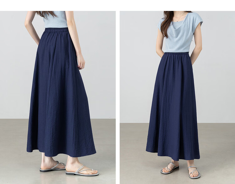 Shangdubila Linen Blend Pear-Shaped Slimming A-Line Skirt for Women Spring Summer Elegant Commuter Elastic Waist High-Quality Temperament Long Skirt 16
