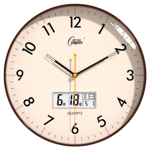 Compas Silent Modern Minimalist Quartz Wall Clock for Living Room 35cm Chestnut Brown Model 1589-1
