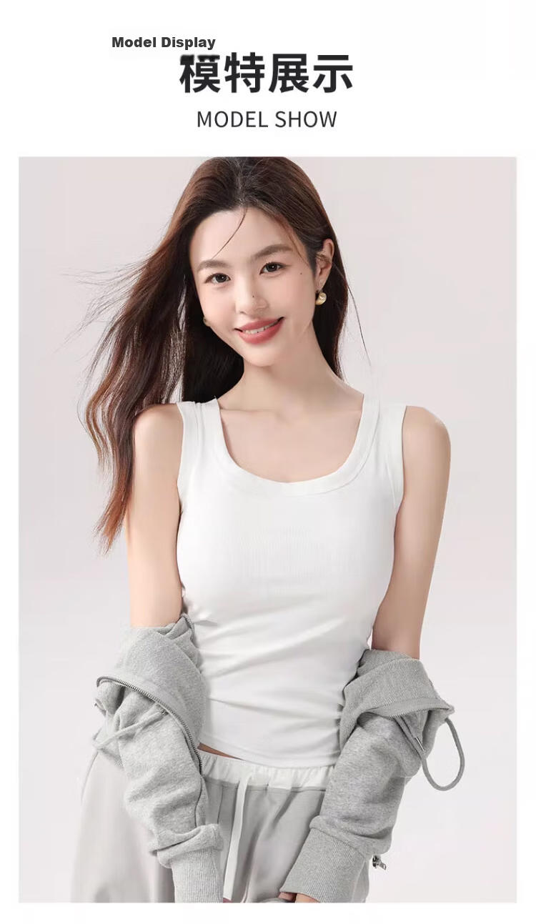 Caiyue Women's Spring Summer Thin Breathable Slim Fit Ribbed Sleeveless Wide Shoulder Tank Top with Side Coverage High Elasticity 6