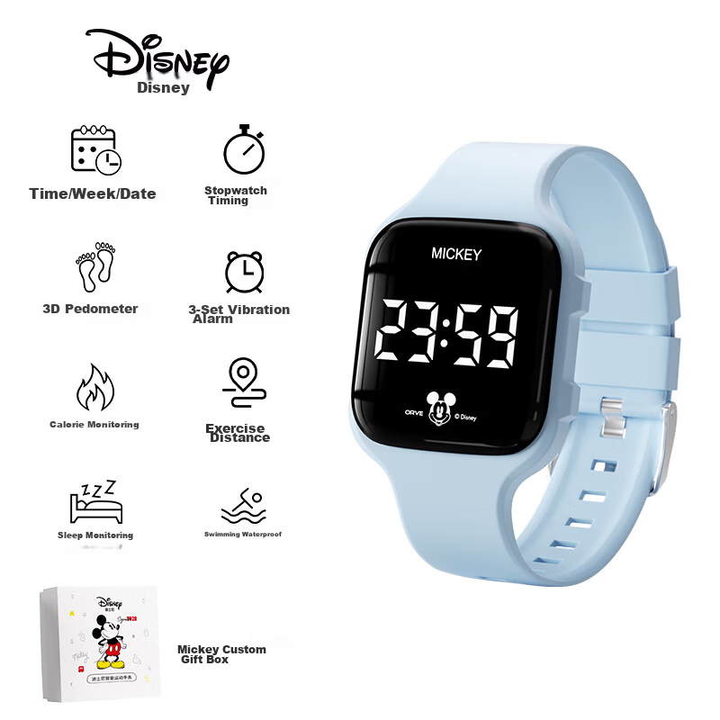 Disney Mickey Kids Sports Watch Student Luminous Waterproof Silent Vibration Alarm Clock Electronic Watch for Boys and Girls Middle and High School