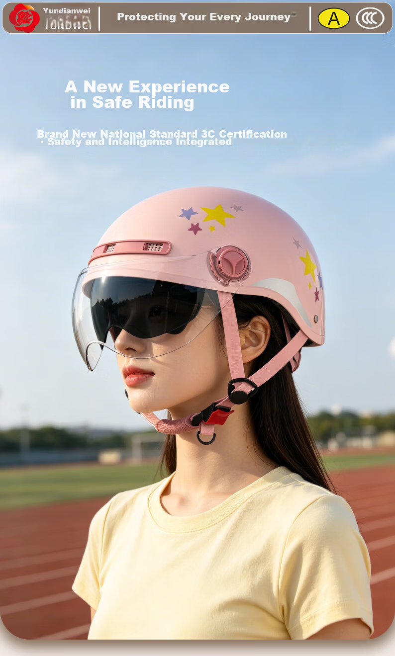 Yundianwei Women's Electric Bicycle Helmet, 3C Certified, Scooter Safety Helmet, Couple And Parent Lightweight Motorcycle Half Helmet for All Seasons, Smart Bluetooth Dual Visor Model, Kabbi Pink, Large Size L 1