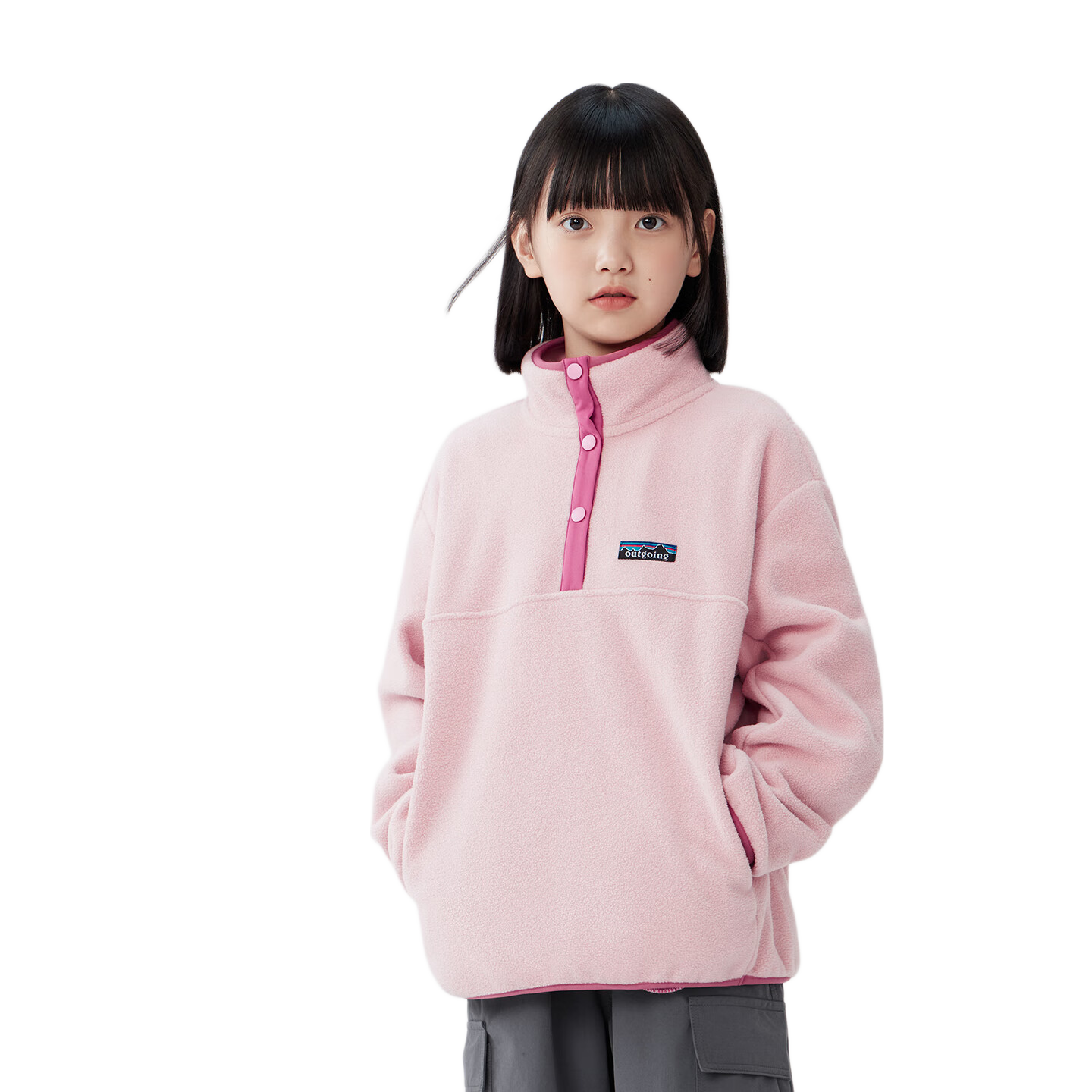 Zuo Xi Girls' Fleece Sweatshirt 2025 New Children's Winter Stand Collar Anti-Static Jacket Pink 120