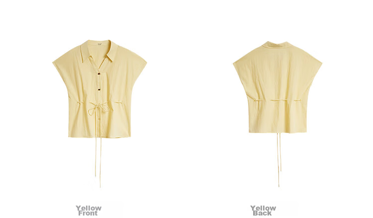 INMAN French Collar Drawstring Waist Sleeveless Shirt Yellow L Summer 2026 Women's New Slimming Sleeveless Top 20
