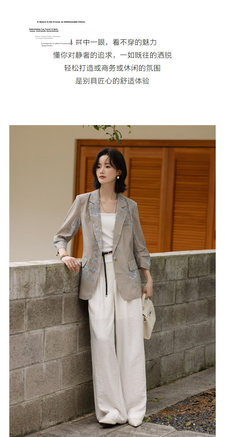 Demana Luxury Linen Spring Elegant Notched Lapel Single Button Flap Pocket Pleated Three-Quarter Sleeve Women's Blazer 6