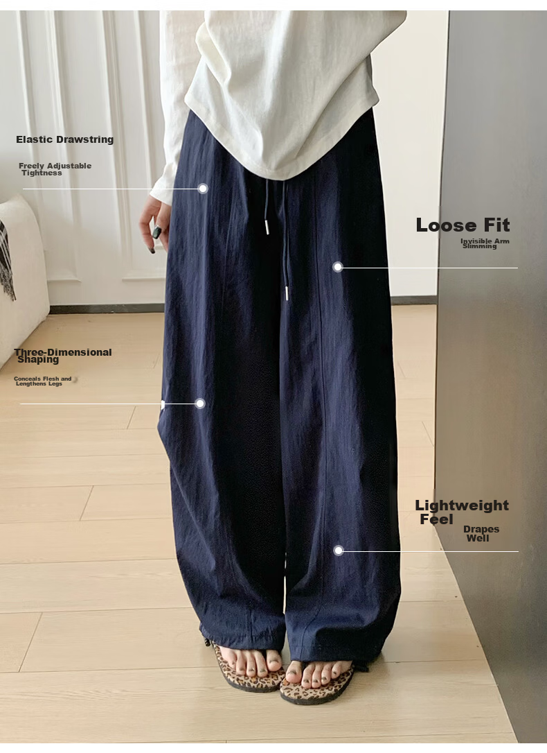 Langsha Women's Wide-Leg Pants Spring Summer Thin High-Waist Slim Cotton Feel Dual-Wear Quick-Dry Straight Loose Sports Casual Trousers 8
