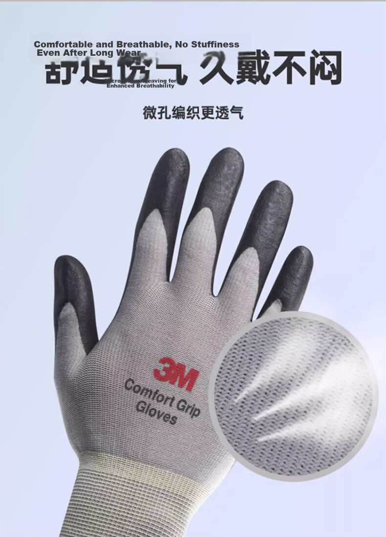 3M Comfortable Non-Slip Wear-Resistant Work Gloves Nitrile Coated Palm Protective Breathable Gloves Size M for Factory Workshop Handling 5