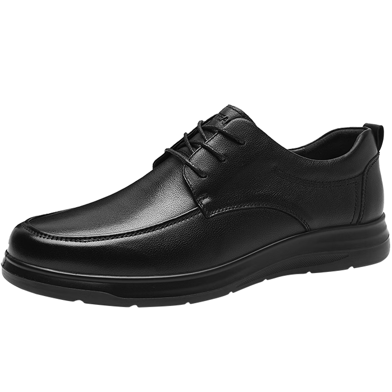 HLA Men's First Layer Cowhide Classic Business Formal Casual Leather Shoes T064 Black Size 42