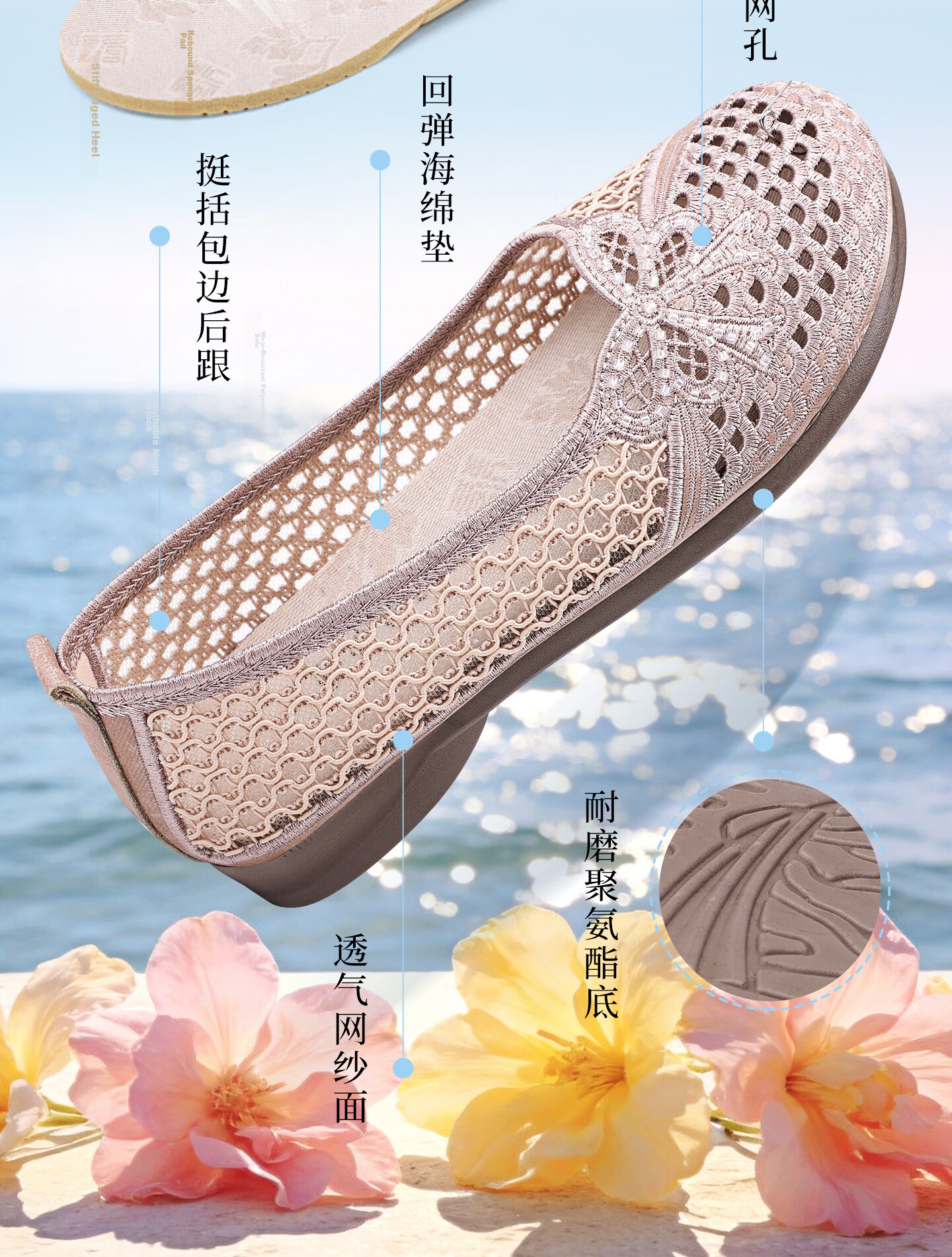 BUSHEYUAN Mesh Slip-On Beaded Embroidered Lazy Shoes Breathable Mom Shoes Old Beijing Cloth Shoes Women 620-6512 Off-White Size 38 6
