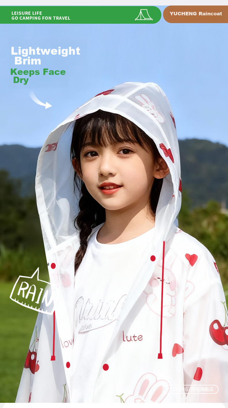 Yucheng Kids Raincoat Cartoon Print Elementary School Children Kindergarten Travel Portable Disposable Long Thickened Full-body Rain Poncho 13