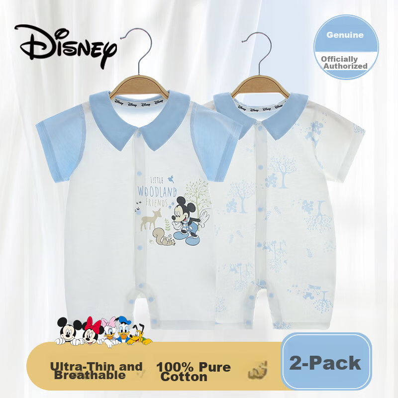 Disney 2-Piece Baby Summer Thin Newborn Romper Set A-Class Cotton Crawling Suit for Boys and Girls Full Moon Gift