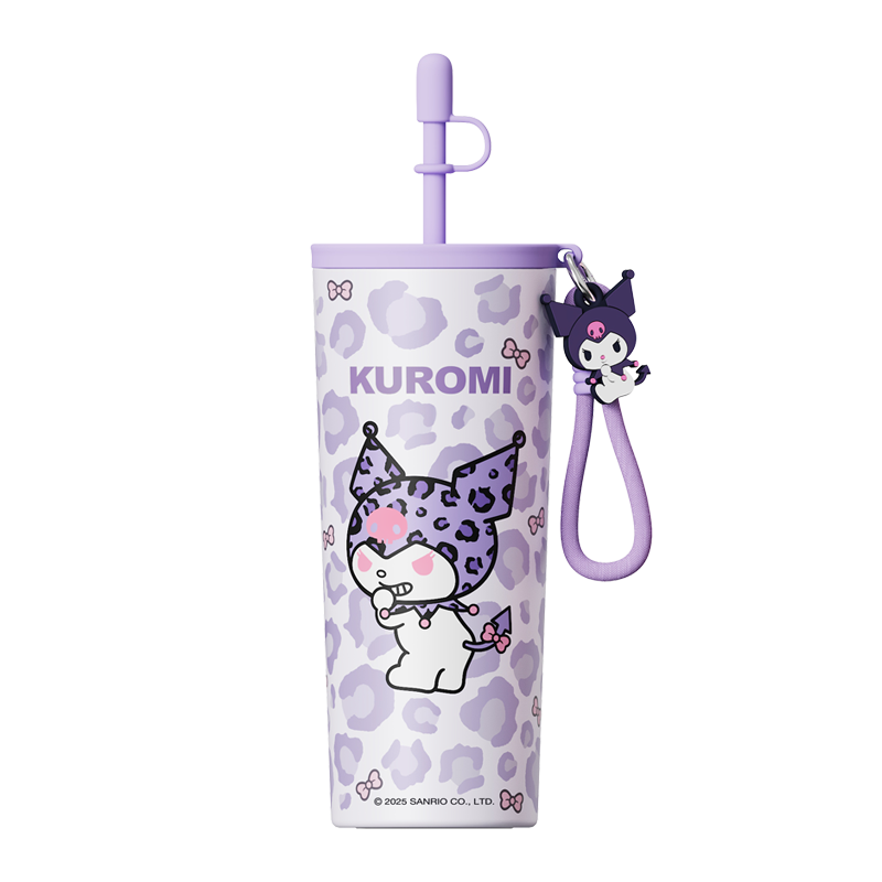 MINISO Sanrio Kuromi Leopard Print Kids Insulated Straw Bottle 700mL High Capacity Stylish Tumbler
