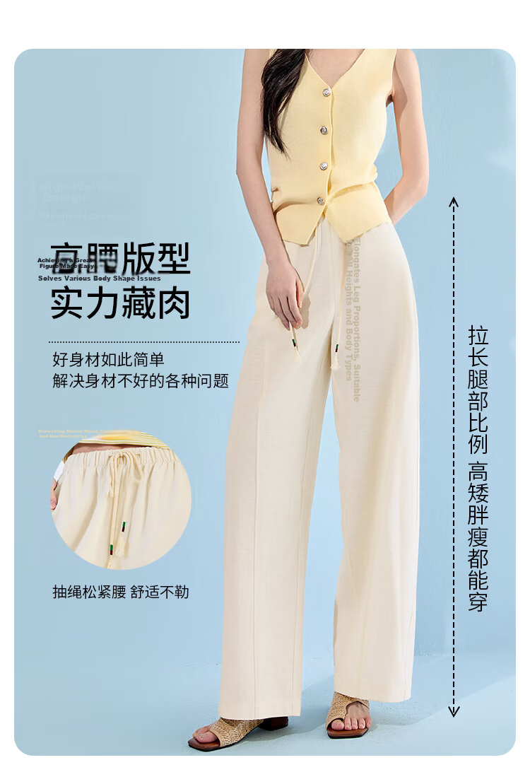 Free Style Wide-Leg Pants for Women Summer Thin 2026 New High Waist Slim Loose Linen Texture Straight Casual Trousers 6