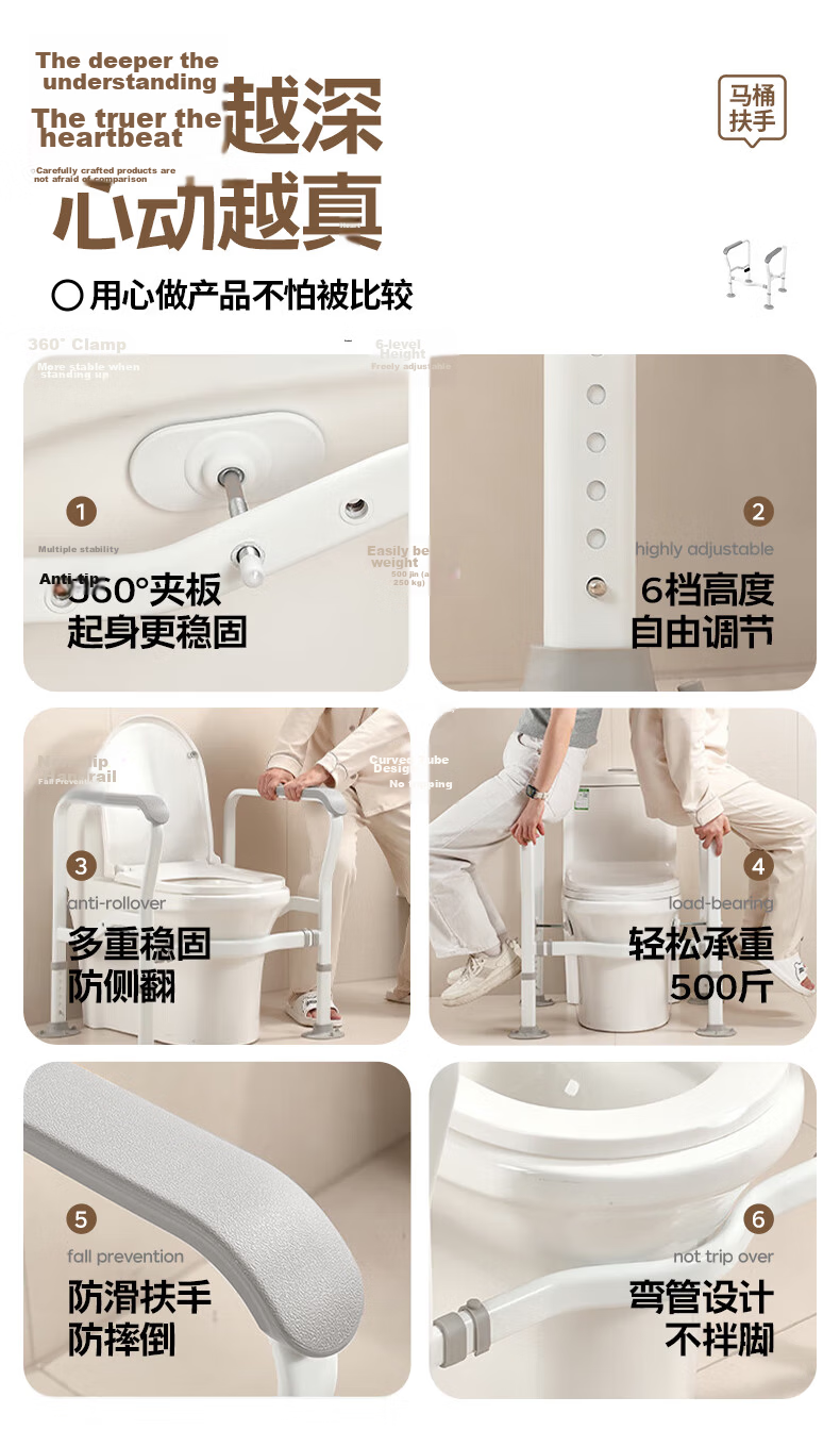 Interhasa! Toilet Grab Bar Elderly Bathroom Handrail Anti-Slip Toilet Support Assist G9066 3