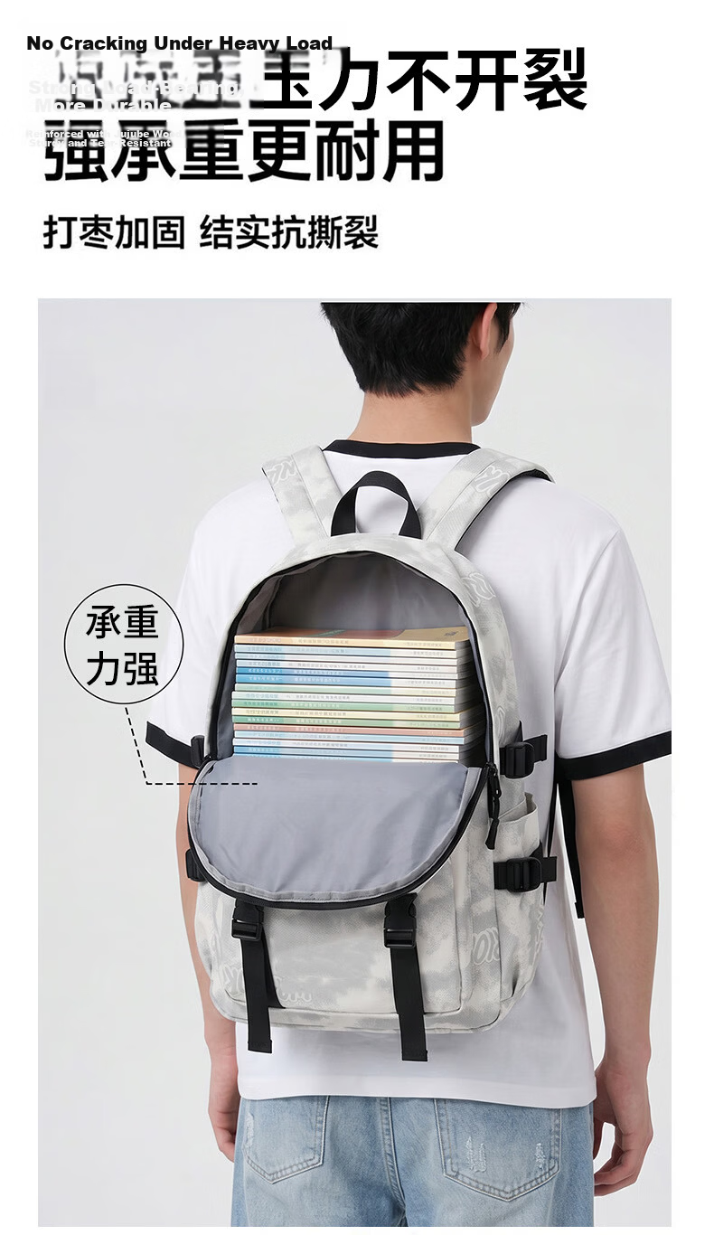 Warrior Men's New Versatile Large Capacity Student Backpack Lightweight Simple Junior High and High School Girls' Shoulder Bag 16