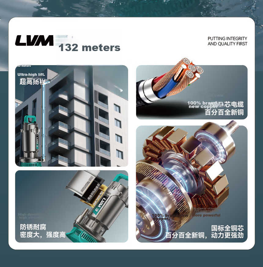 Lumei Submersible Pump 220V High Lift Large Flow Water Pump for Home Rural Farmland Irrigation Sewage and Clean Water Well Pump 7