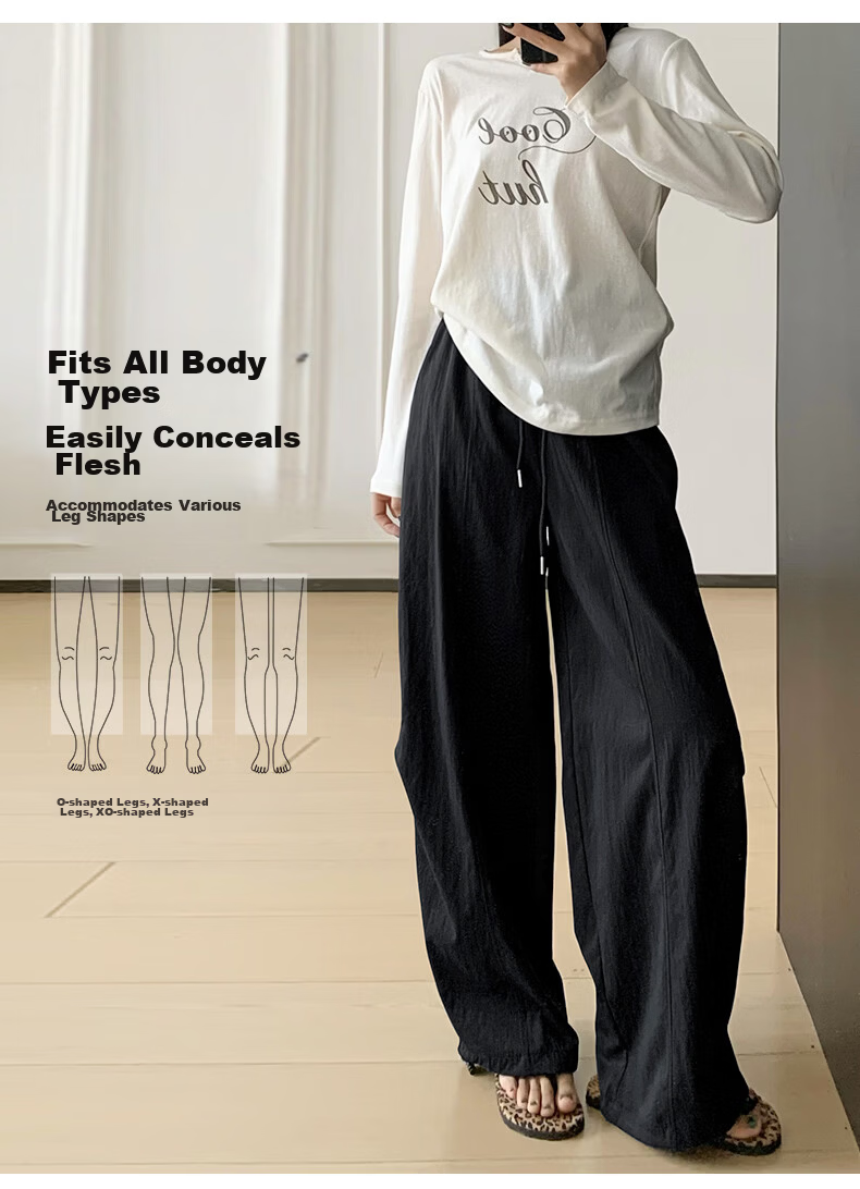 Langsha Women's Wide-Leg Pants Spring Summer Thin High-Waist Slim Cotton Feel Dual-Wear Quick-Dry Straight Loose Sports Casual Trousers 6