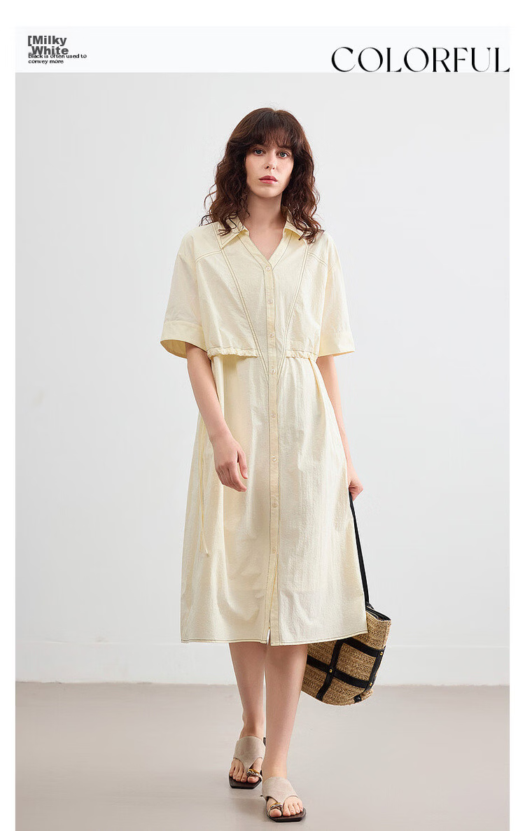 Demana Quick-Dry Sun Protection Series Summer Lightweight Outdoor V-Neck Short Sleeve Loose Casual Mid-Length Dress for Women 3