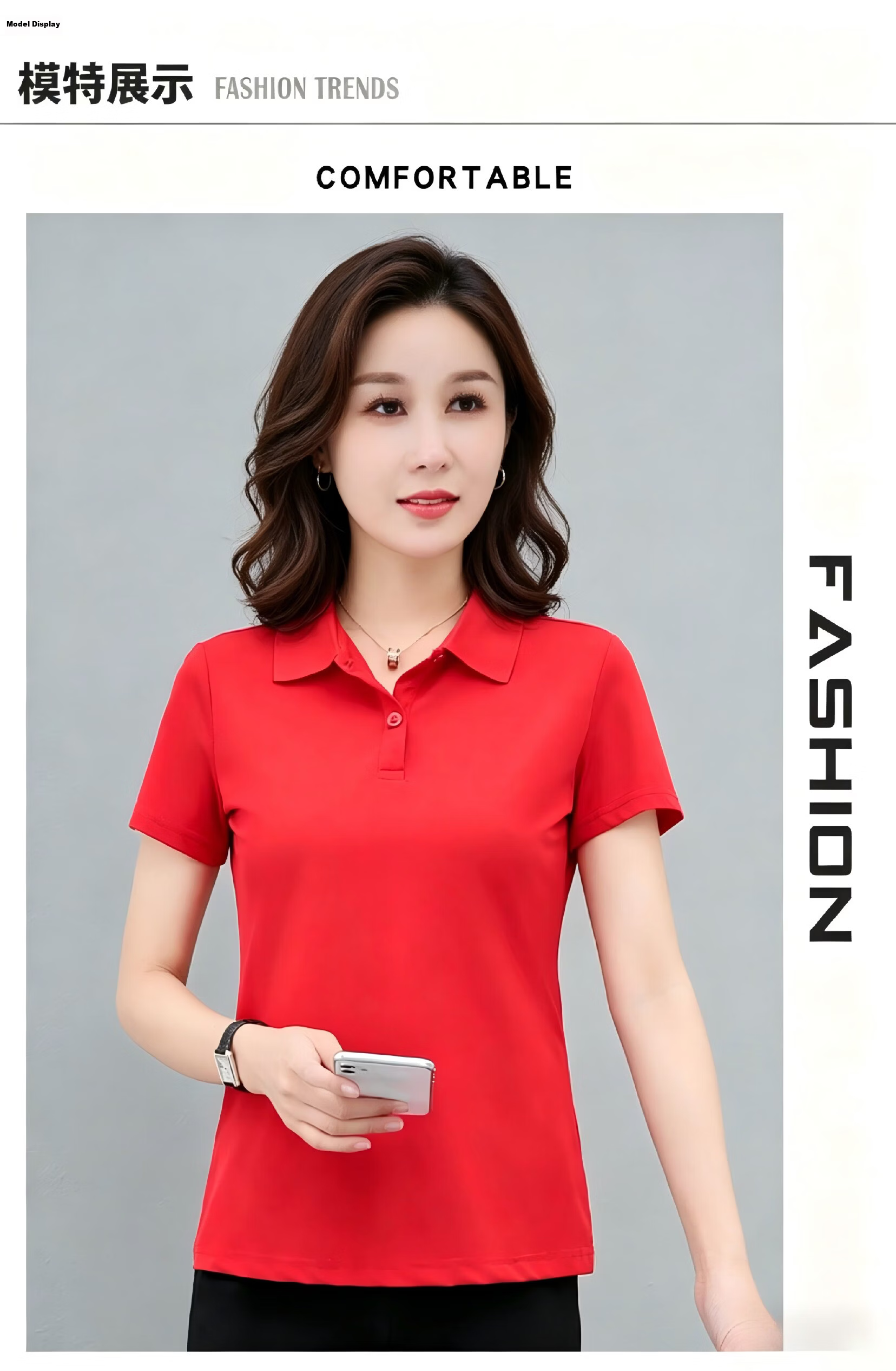 AEMAPE Ice Silk Solid Color Short Sleeve T-Shirt Women 2026 Summer New Fashionable Polo Shirt Casual Versatile Collared Top 11