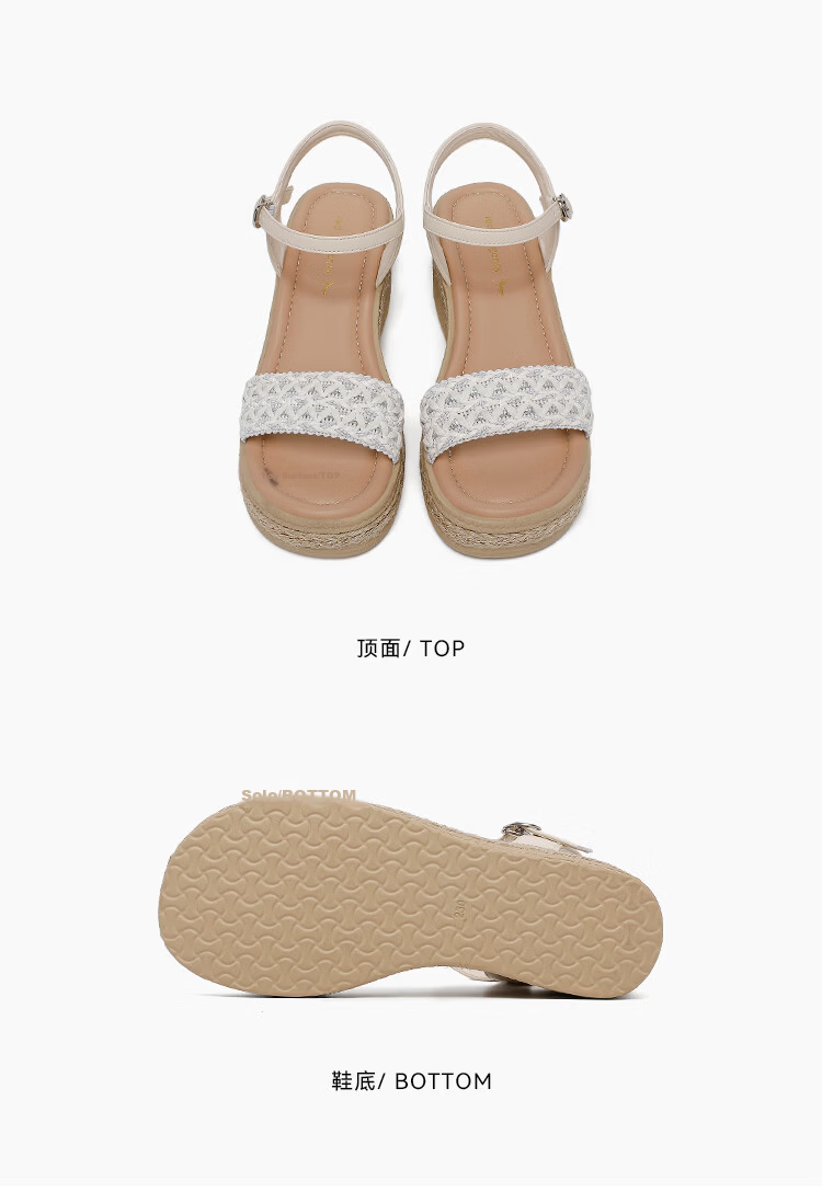 Red Dragonfly Women's Wedge Sandals Thick Sole One-Strap Casual Shoes Height Increasing Soft Sole Beach Shoes WLK266892 Beige Size 38 11