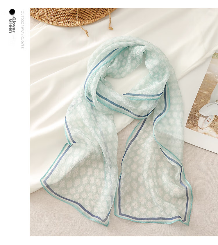 Shanghai Story Women's Summer Printed Silk Scarf 100% Mulberry Silk Neck Scarf Commuter Gift for Girlfriend Valentine's Day 18