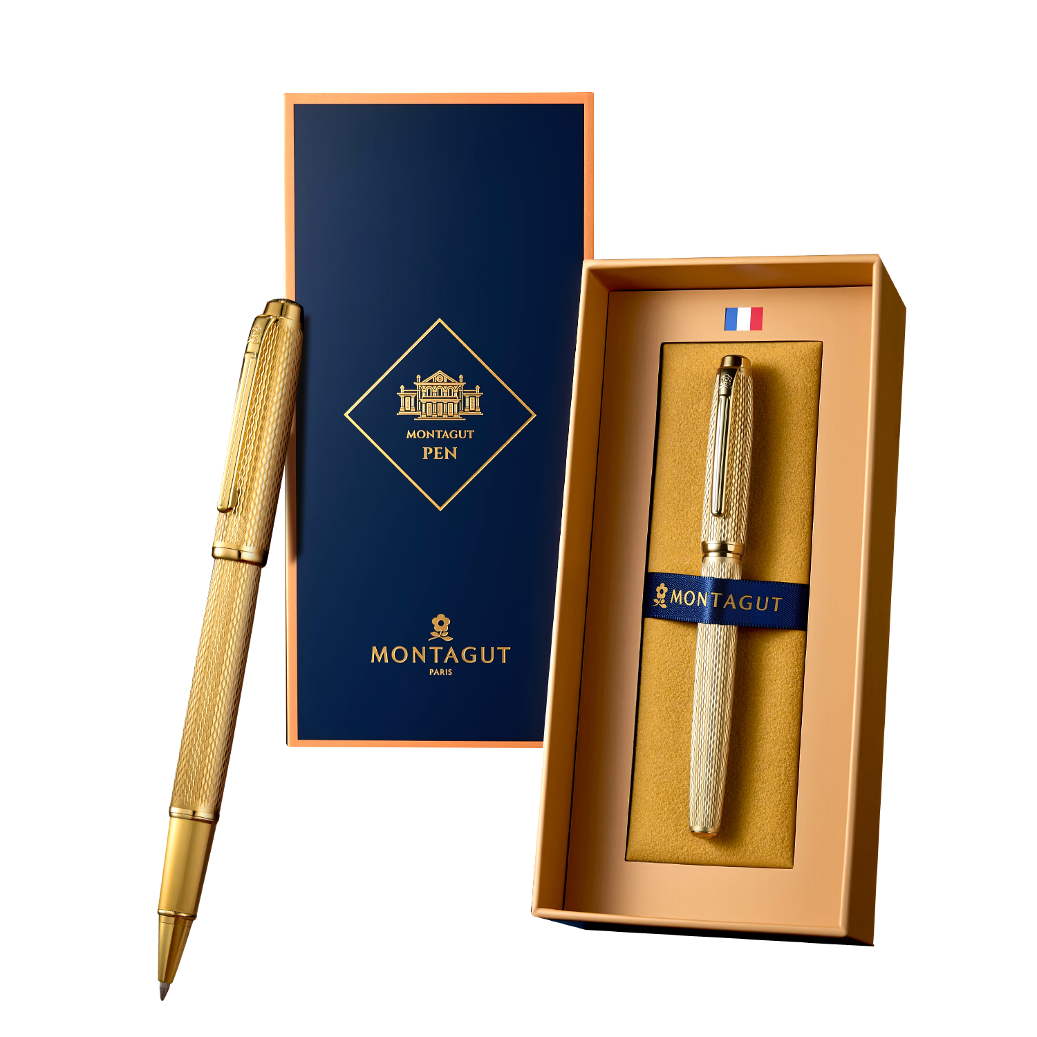 MONTAGUT [Mid-Autumn Festival Gift] Ballpoint Pen, Brass Metal Brushed Finish, High-End Business Writing Pen for Men And Women, Gift Box, Losarte Series, Glorious Gold 0.5mm