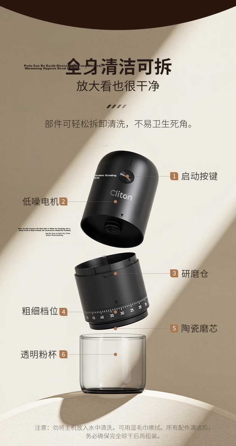 CLITON Electric Coffee Grinder Adjustable Portable Manual Coffee Bean Grinder Automatic Powder Mill 18