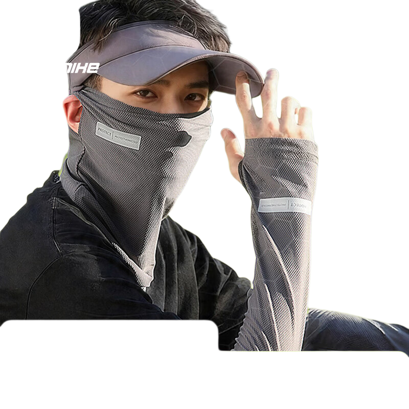 BWNK Sunscreen Face Mask and Ice Sleeve Set with Hat and Neck Protection for Men and Women Summer Ice Silk