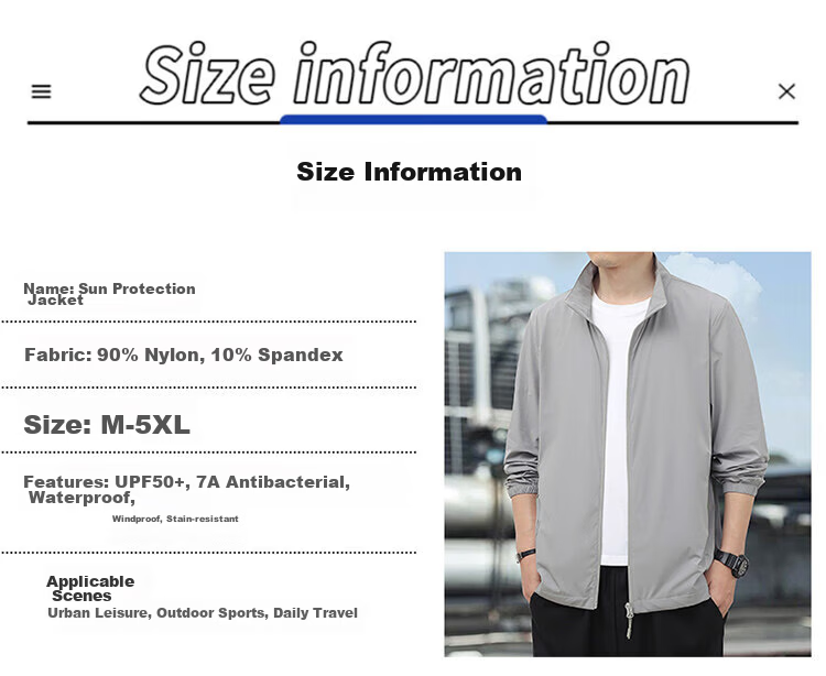 ROMON Men's Summer Outdoor Casual Sun Protection Jacket Stand Collar UV Protection Skin Jacket Blue 3XL 8