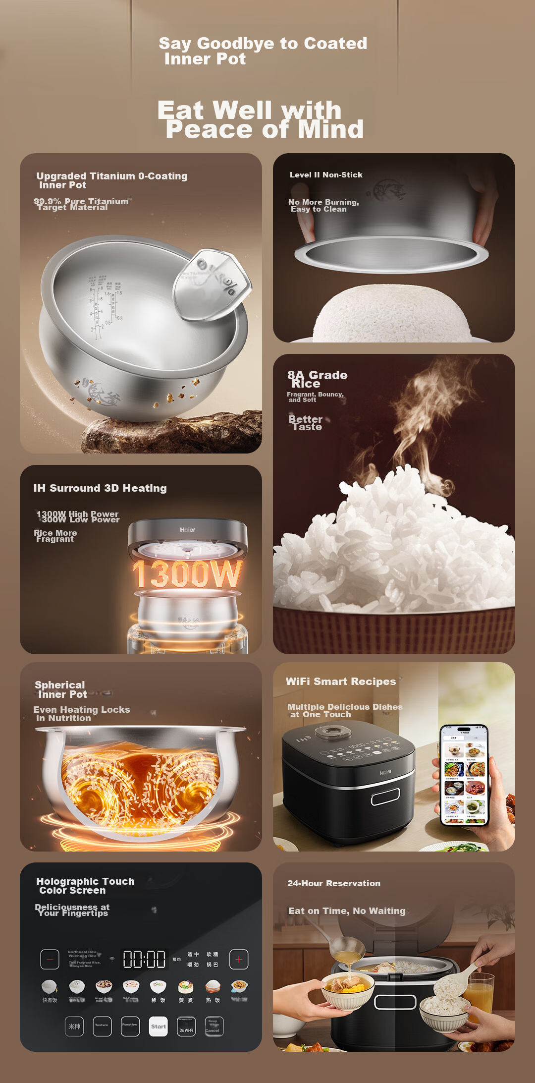 Haier Fashion Rice Cooker with Titanium 0 Coating IH 3D Heating Stainless Steel Smart WiFi Control 4L for 4-5 People HRC-I44YGU1 2