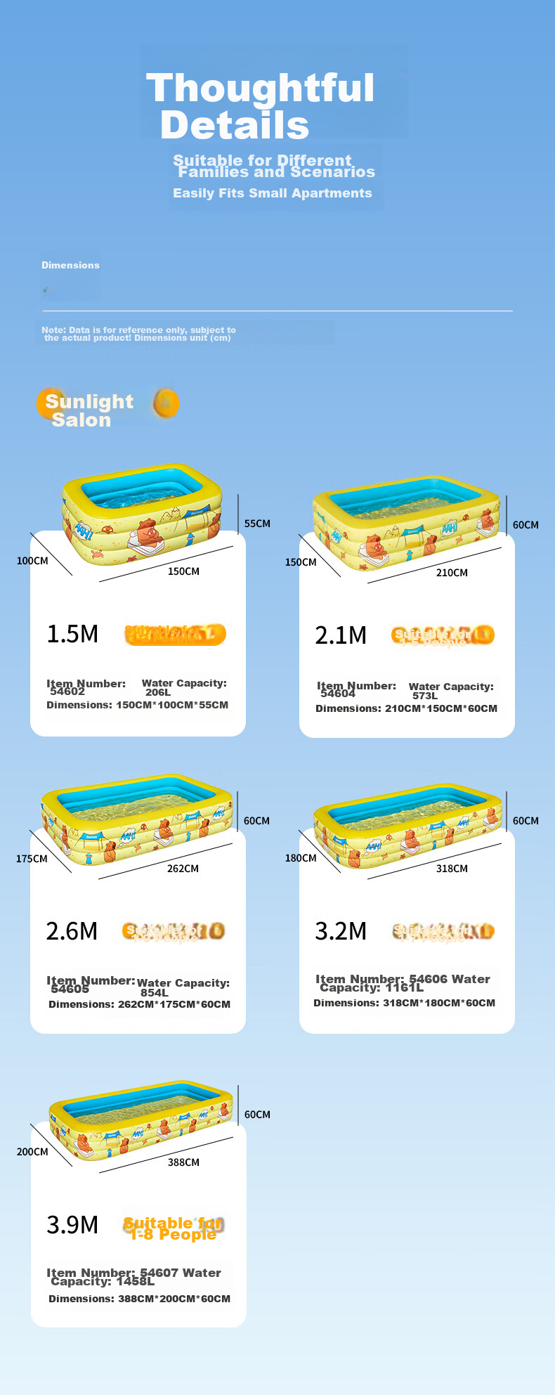 Bestway JD Exclusive Inflatable Swimming Pool Indoor Outdoor Thickened Foldable Kids Toy Blue Frog 2.6m 12